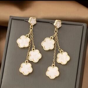 Giveaway Women Vintage Style Flower Dangle Earrings  Bohemian White Gold